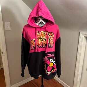 Disney Adult The Muppets Wild Animal Pink Black Hoodie Size M